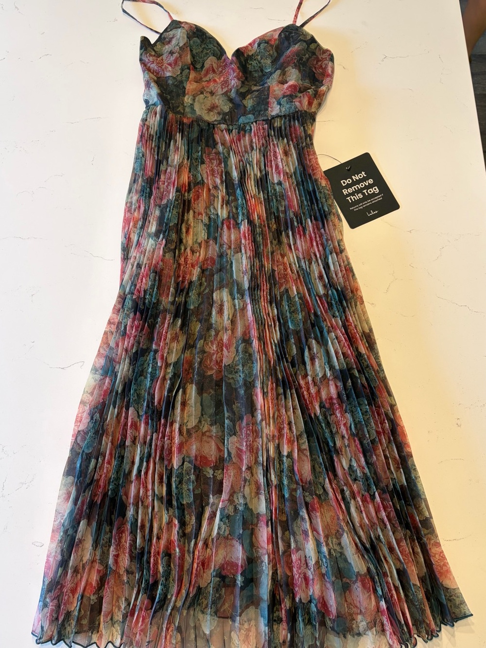 Lulu's Women’s Floral Pleated Sweetheart Maxi Dress - Pink, Cream, Blue